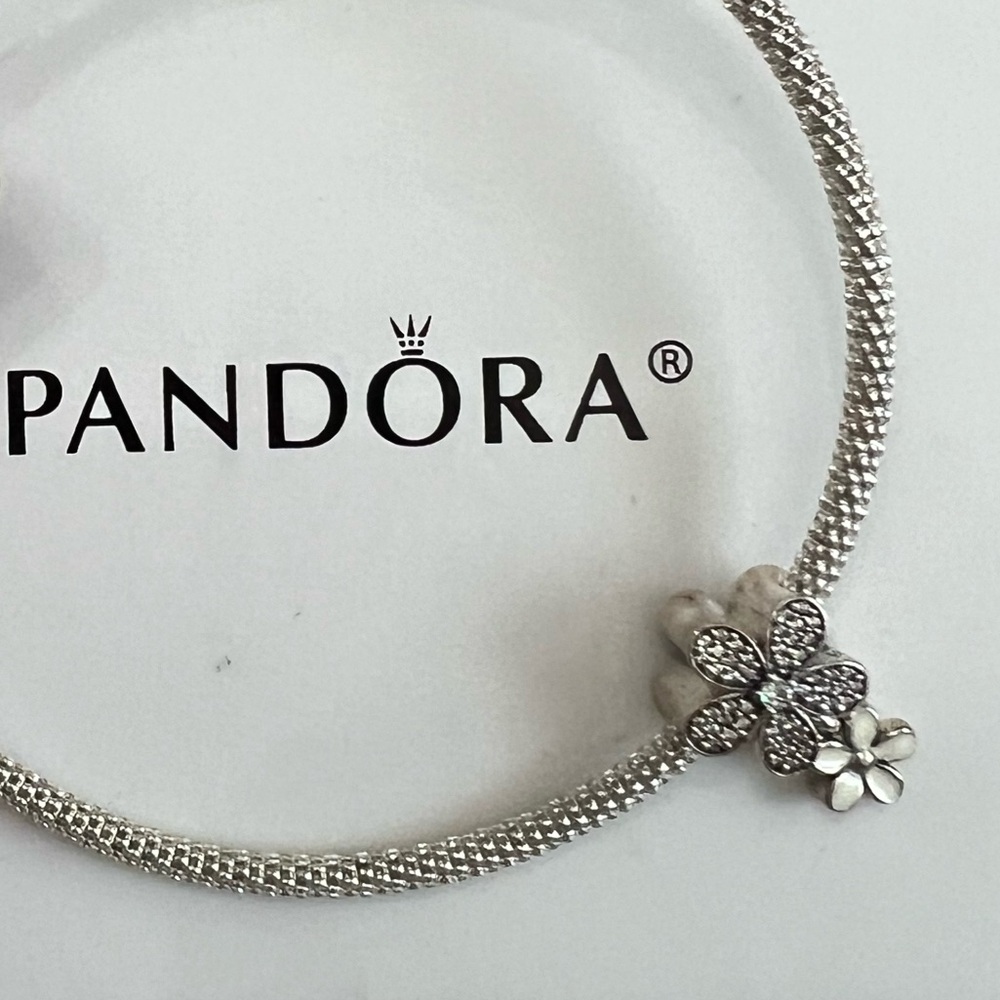 Pandora Dazzling Daisy Duo White Enamel & Clear CZ Charm